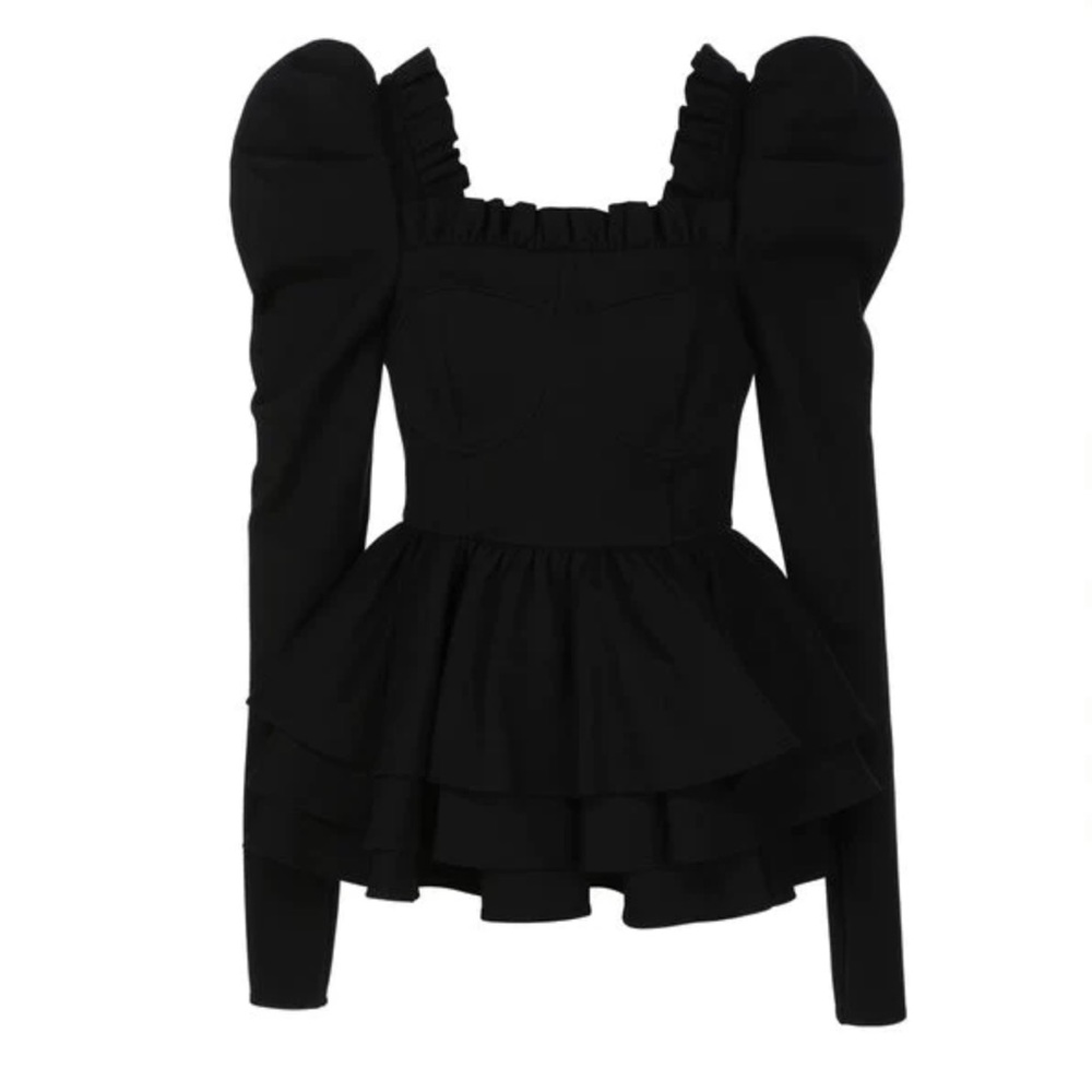 Selkie black baby doll mini dress top Med Boleyn caviar